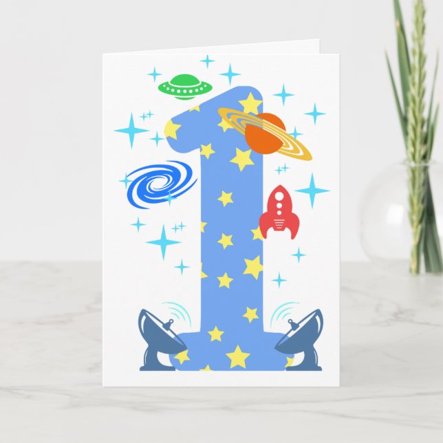 1st Birthday Space Boy Birthday Card (Front)