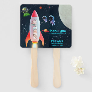 1st Birthday Space Rocket   Huge One Thank You Hand Fan