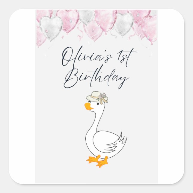 1st Birthday Sticker Bundle | Cute Duck & Balloon (Front)