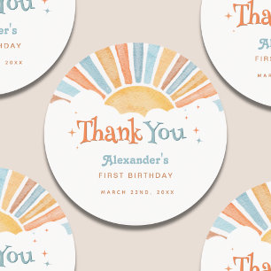 1st Birthday Sunhsine Thank You  Classic Round Sticker