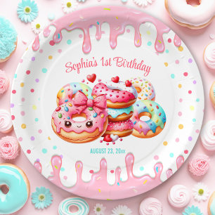 1st Birthday Sweet One Cute Doughnut Pink Girl Paper Plate
