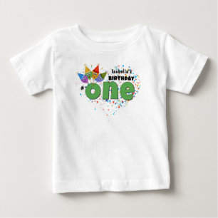1st Birthday T-Shirt with Party Hats and Confetti