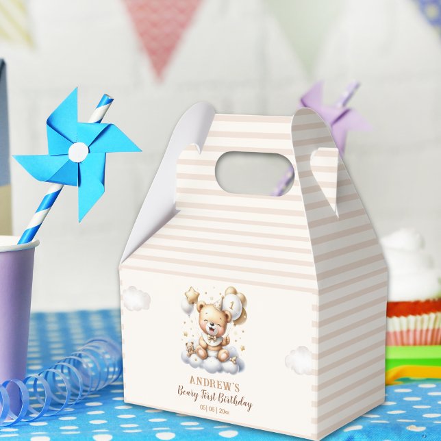 1st Birthday Teddy Bear Boy Favor Box (Creator Uploaded)