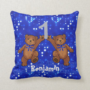 1st Birthday Teddy Bears Throw Pillow