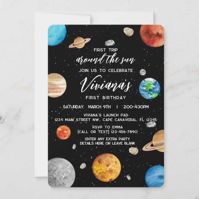 1st Birthday - trip around the sun outer space Invitation (Front)