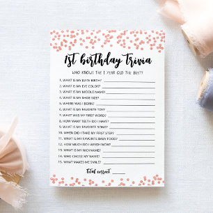 1st Birthday Trivia editable game Card