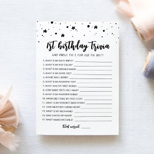 1st Birthday Trivia editable game Card