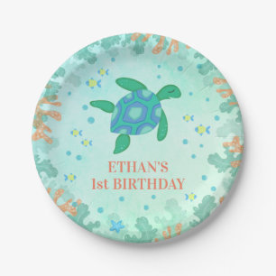 1st Birthday Turtle Under The Sea Party Paper Plate