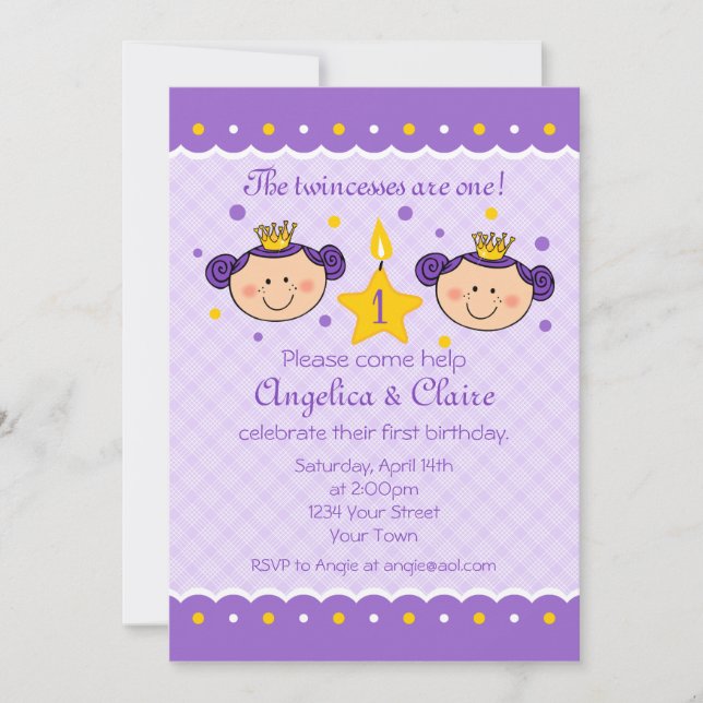 1st Birthday Twincess Party Invitation (Front)