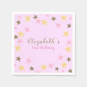 1st Birthday Twinkle Little Star Pink Girl Napkin