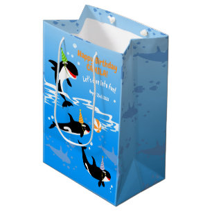 1st birthday under the sea orca whale baby girl medium gift bag