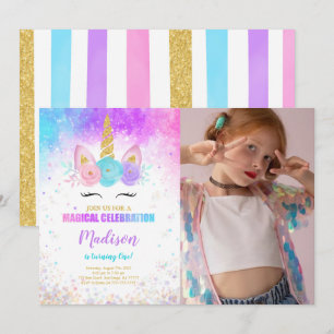 1st Birthday Unicorn Party Photo Invitation