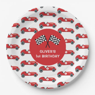 1st Birthday Vintage Racing Car Party  Paper Plate