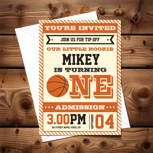 1st Birthday Vintage Style Basketball Invitation (Creator Uploaded)