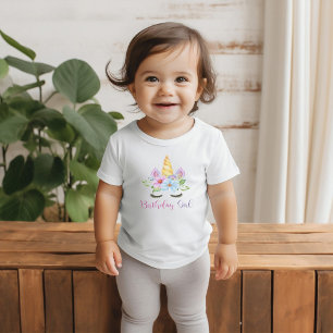 1st Birthday Watercolor Floral Magical Unicorn  Baby T-Shirt