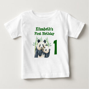 1st Birthday Watercolor Panda Bears Watercolor Baby T-Shirt
