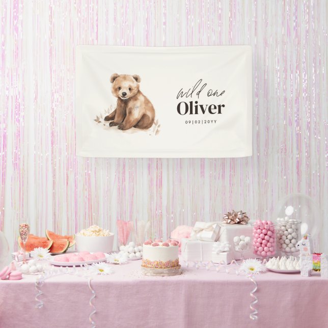 1st Birthday Wild One bear modern elegant party Banner (Party)