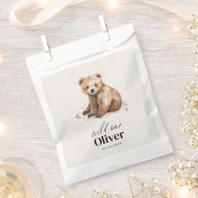 1st Birthday Wild One bear modern elegant party Favour Bag (Clipped)