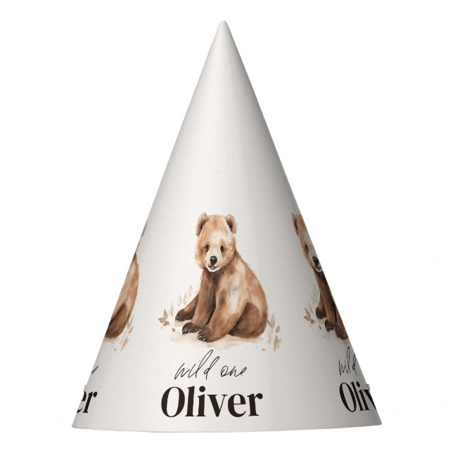 1st Birthday Wild One bear modern elegant party Hat (Front)