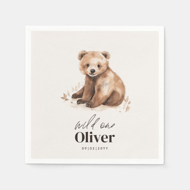 1st Birthday Wild One bear modern elegant party Napkin (Front)
