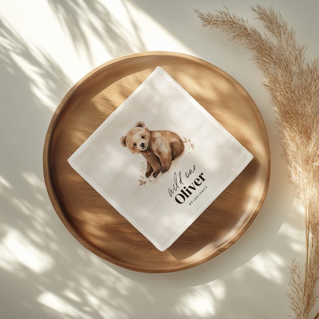 1st Birthday Wild One bear modern elegant party Napkin (Creator Uploaded)