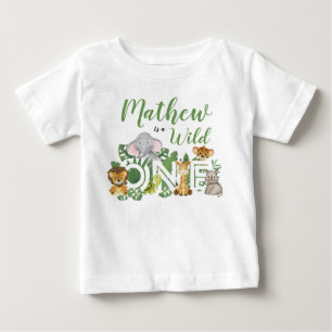 1st Birthday Wild One Jungle Safari Animals  Baby T-Shirt