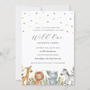 1st Birthday Wild One Safari Animals Invitation