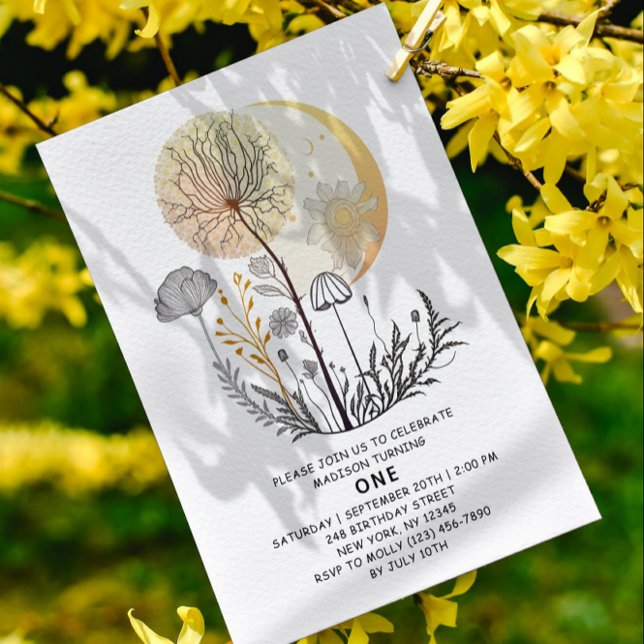 1st Birthday Wildflower Celestial Girl Modern Invitation (Creator Uploaded)