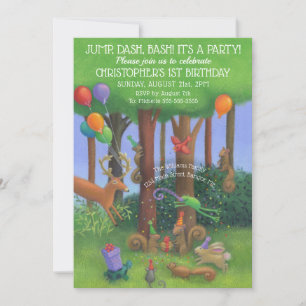 1st Birthday Woodland Animals Party Invitation