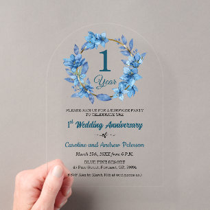 1st Blue Floral Surprise Wedding Anniversary Acrylic Invitations