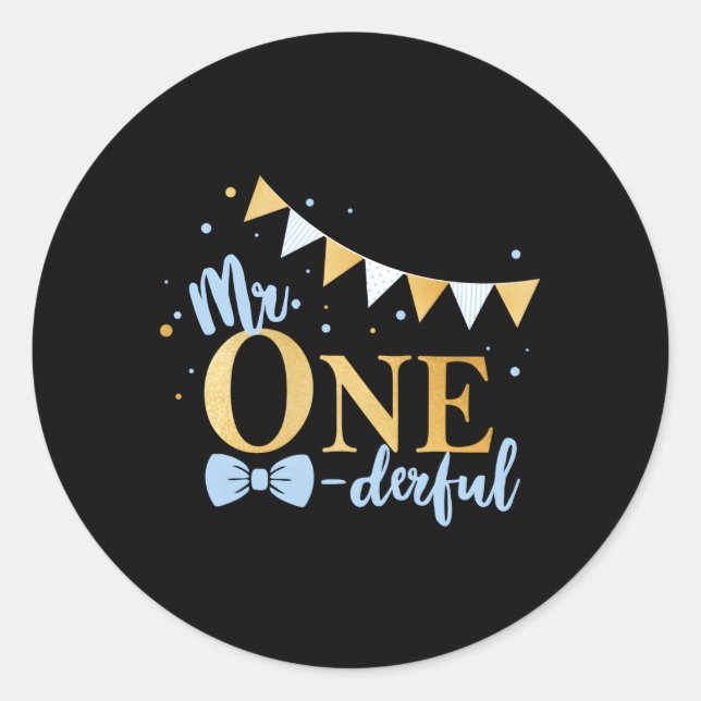 1St Blue-Gold Little Mr One-Derful Py Classic Round Sticker (Front)