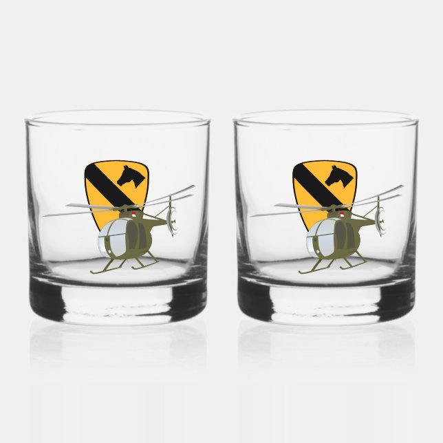 1st Cav - Vietnam OH-6 Loach Gunship Whiskey Glass (Front)