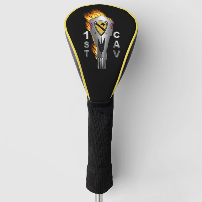 1st Cavalry Division Flaming Horse Skull Golf Head Cover (Front)