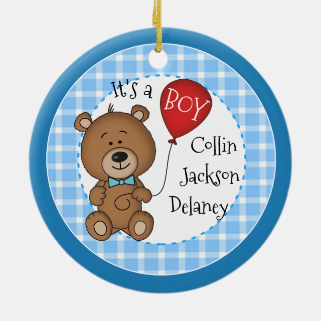 1st Child New Baby Boy Keepsake Christmas Gift Ceramic Ornament (Back)