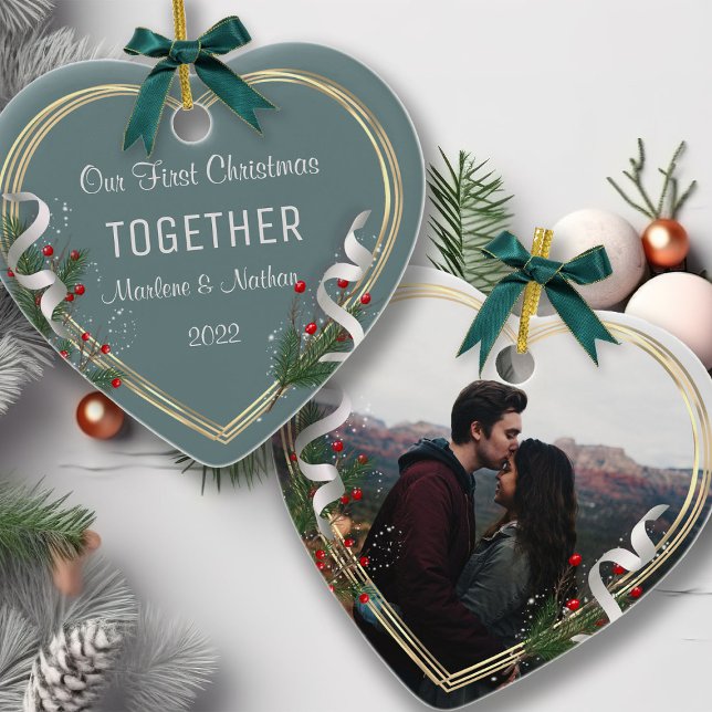 1st Chrismas Together Gold Frame Custom Photo Ornament (Creator Uploaded)