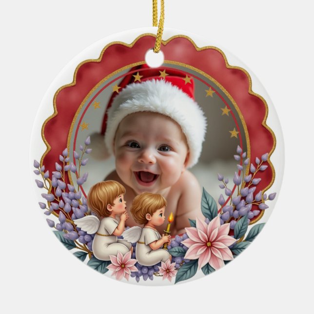 1st Christmas 2 sided Angel’s First Noel Ceramic Ornament (Front)