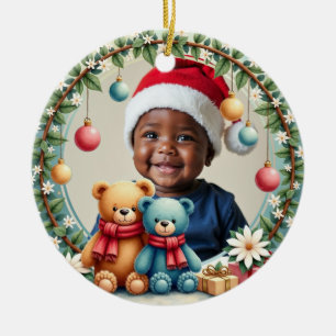 1st Christmas 2 sided, Teddy Tidings Ceramic Ornament