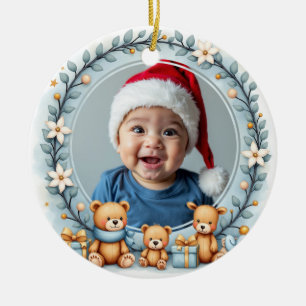 1st Christmas 2 sided Teddy Tidings Ceramic Ornament