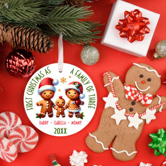 1st Christmas as a Family of 3 Gingerbread Family Ornament
