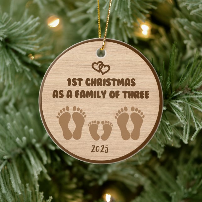1st Christmas as a Family of three Ceramic Ornament (Tree)