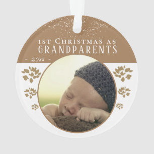1st Christmas as Grandparents Beige Baby Photo Ornament