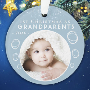 1st Christmas as Grandparents Blue Baby Photo Ornament