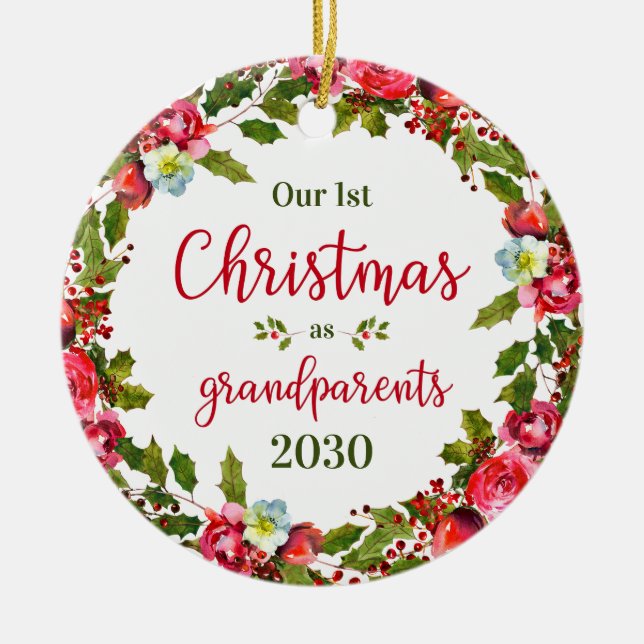 1st Christmas As Grandparents Photo Ceramic Ornament (Front)
