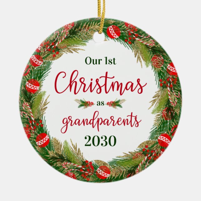 1st Christmas As Grandparents Photo Ceramic Ornament (Front)