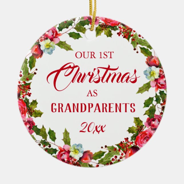 1st Christmas As Grandparents Photo Ceramic Ornament (Front)