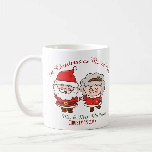1st Christmas as Mr. & Mrs. Cute Santa Mrs. Claus  Coffee Mug (Left)