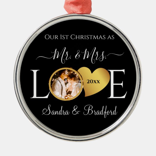 1st Christmas as Mr Mrs Newlyweds  Holiday  Metal Ornament (Front)