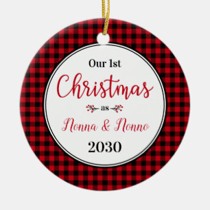 1st Christmas As Nonna Nonno Red Buffalo Check Ceramic Ornament