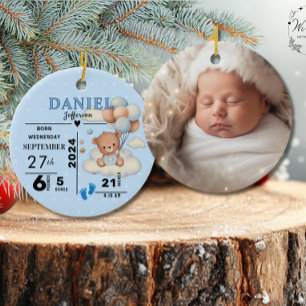 1st Christmas Baby Boy Birth Announcement Photo  Ceramic Ornament