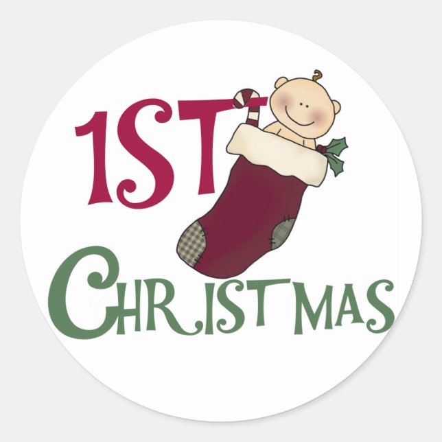 1st Christmas-Baby in Stocking Classic Round Sticker (Front)